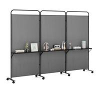 Costway 3-Panel Folding Room Divider 188Cm Rolling Privacy Screen-Grey