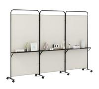 COSTWAY 3 Panel Folding Room Divider, Rolling Wall Privacy Screen Protector with 3 Metal Shelves & Lockable Wheels, Freestanding Paravent Partition Separator for Bedroom Office, 262 x 188cm (White)