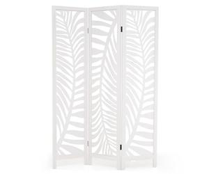 COSTWAY 3 Panel Folding Room Divider, Solid Paulownia Wood Wall Privacy Screen Protector, Freestanding Carved Decorative Paravent Partition Separator for Living Room Bedroom Office, 121x170cm, White