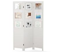 COSTWAY 3 Panel Folding Room Divider with 9 Swivel Paulownia Wood Photo Frames, Freestanding Wall Privacy Screen Protector, Room Partition Paravent Separator for Bedroom Living Room Office, 121x170cm