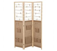 Costway 3-Panel Room Divider Folding Display Stand W/8 Storage Pockets-Natural