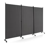 Costway 3 Panel Room Divider on Wheels Rolling Privacy Screens Portable Freestanding in Grey COSTWAY Grey