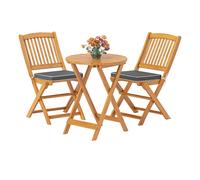 Costway 3 PCS Acacia Wood Folding Bistro Set Outdoor Table & Chairs Set with Cushions in Grey COSTWAY Grey