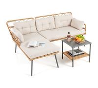 Costway 3 Pcs Corner Patio Furniture Pe Rattan L-Shaped Cushioned Sofa Set-Beige
