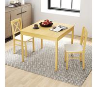 Costway 3 Pcs Dining Table And Chairs Set Wood Kitchen Table With 2 Upholstered Chairs-Natural