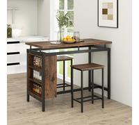 Costway 3 Pcs Dining Table Set Counter-Height Bar Table & 2 Stools W/ 3 Tier Shelves