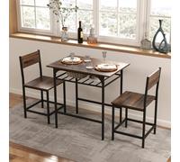 Costway 3 Pcs Dining Table Set For 2 Wood Rectangular Table & Chair Set W/ Metal Frame Coffee