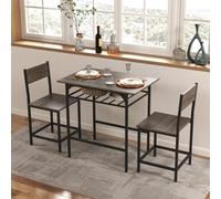 Costway 3 Pcs Dining Table Set For 2 Wood Rectangular Table & Chair Set W/ Metal Frame Grey