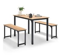 Costway 3 Pcs Dining Table Set Space-Saving Kitchen Table Set W/2 Benches