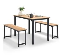 Costway 3 PCS Dining Table Set Space-Saving Kitchen Table Set w/2 Benches in Natural COSTWAY Natural