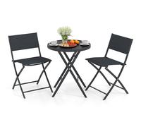 Costway 3 PCS Folding Bistro Set Outdoor Metal Frame Table & Chairs Set in Black COSTWAY Black