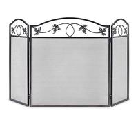 COSTWAY 3 PCS Folding Iron Fire Panel, Spark Flame Barrier with Leaves Decoration, Wide Metal Mesh Safety Fire Place Guard for Wood and Coal Firing, Stoves, Grills (Leaf Pattern, 127x73.5cm)