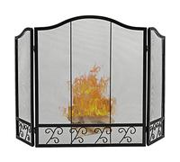 COSTWAY 3 PCS Folding Iron Fire Panel, Spark Flame Barrier with Leaves Decoration, Wide Metal Mesh Safety Fire Place Guard for Wood and Coal Firing, Stoves, Grills (Grass Pattern, 127x78cm)