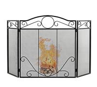 COSTWAY 3 PCS Folding Iron Fire Panel, Spark Flame Barrier with Leaves Decoration, Wide Metal Mesh Safety Fire Place Guard for Wood and Coal Firing, Stoves, Grills (Scrollwork Pattern, 127x73cm)
