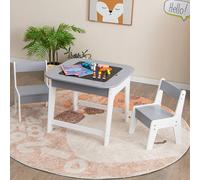 Costway 3 Pcs Kids Table And Chair Set Toddler Activity Writing Double-Sized Tabletop