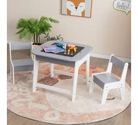 Costway 3 Pcs Kids Table & Chair Set Toddler Activity Writing Double-sized Tabletop in Grey COSTWAY Grey