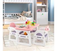 Costway 3 Pcs Kids Table & Chairs Set Children Toddler Activity Desk Set W/ Storage Rack