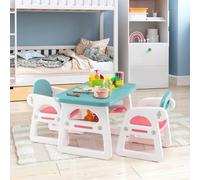 Costway 3 Pcs Kids Table & Chairs Set Children Toddler Activity Desk Set W/ Storage Rack