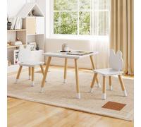 Costway 3 Pcs Kids Wooden Table & Chair Set for Reading in White COSTWAY White