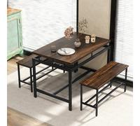 Costway 3 Pcs Kitchen Dining Table Set For 4 Wooden Kitchen Table W/ 2 Benches