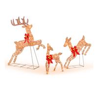 Costway 3 Pcs Lighted Christmas Reindeer Indoor Outdoor Reindeer Pre-Lit Christmas Decoration