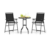 Costway 3 PCS Outdoor Bar Stool Set w/ Umbrella Hole Patio Bistro Table & 2 Folding Chairs in Black COSTWAY Black