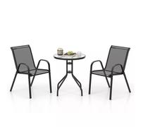 Costway 3 Pcs Outdoor Bistro Set Patio Round Dining Side Table w/2 Chairs in Black COSTWAY Black