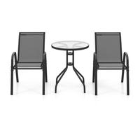Costway 3 Pcs Outdoor Bistro Set Patio Round Dining Table W/ 2 Stackable Chairs