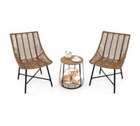 Costway 3 Pcs Outdoor Bistro Set With Pet House Metal Frame Patio Chairs W/ Coffee Table