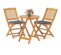 Costway 3 Pcs Outdoor Folding Bistro Set Garden Chair And Table Set-Grey