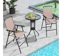 Costway 3 Pcs Outdoor Folding Bistro Set Patio 2 Folding Chairs & Round Bar Table W/ 4 Cm Umbrella Hole