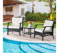 Costway 3 Pcs Outdoor Furniture Set Modern Patio Rattan Chair Coffee Table Set