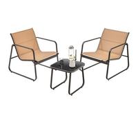 Costway 3 Pcs Patio Conversation Set Outdoor Metal Chair & Table Set W/ Glass Tabletop-Coffee