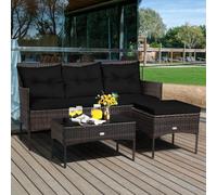 Costway 3 Pcs Patio Rattan Conversation Set Garden Corner Sofa Set W/ Coffee Table-Black