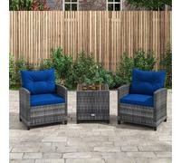 Costway 3 Pcs Patio Rattan Sofa Set Outdoor Wicker Conversation Set-Navy