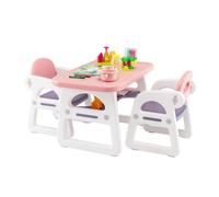 Costway 3 PCS Table & Chairs Set Toddler Activity Desk Set w/ Storage Rack in Pink COSTWAY Pink