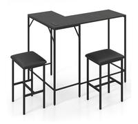 Costway 3-Piece Bar Table & Chair Set Convertible L-Shaped Kitchen Table Ac Outlets Usb Port & Type-C Port