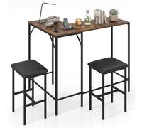 Costway 3-Piece Bar Table & Chair Set Convertible L-Shaped Kitchen Table Ac Outlets Usb Port & Type-C Port