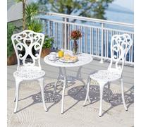 Costway 3 Piece Bistro Set All Weather Cast Aluminum Bistro Table Set-White