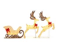 Costway 3-Piece Christmas Lighted Reindeer & Sleigh Set in Gold COSTWAY Gold