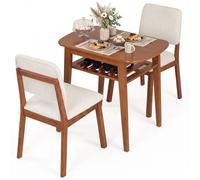 Costway 3-Piece Dining Table Set For 2 Solid Wood Kitchen Table Beige & Cherry
