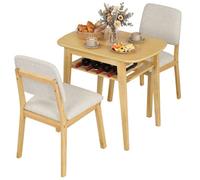 Costway 3-Piece Dining Table Set For 2 Solid Wood Kitchen Table Beige & Natural