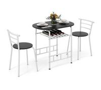 Costway 3-Piece Dining Table Set Kitchen Table And Chairs With Wood Grain Tabletop & Extra Wine Rack Black + Silver