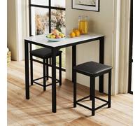 Costway 3 Piece Dining Table Set Modern Bar Table with 2 Upholstered Bar Stools in White COSTWAY White
