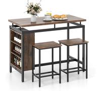 Costway 3-Piece Dining Table Set with 3-Tier Storage Shelf and Metal Frame-Coffee
