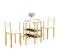 Costway 3-Piece Drop Leaf Dining Table Set Extendable Kitchen Table 2 Chairs & 2-Tier Storage Shelves White