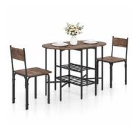 Costway 3 Piece Drop Leaf Dining Table Set w/ 2 Chairs Brown Kitchen Set COSTWAY Brown