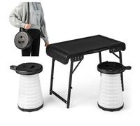 Costway 3-Piece Folding Table Stool Set W/ A Camping Table & 2 Retractable Led Stools