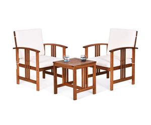 Costway 3-Piece Outdoor Acacia Wood Sofa Set Patio Conversation Set With Cushions-White