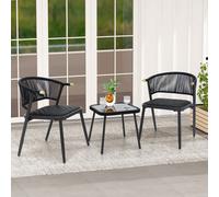Costway 3 Piece Outdoor Wicker Furniture Set with Tempered Glass Coffee Table-Black